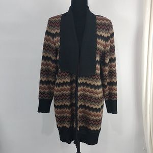 Exclusively Misook Zig Zag Patterned Long Cardigan